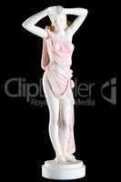 Classic painted marble statue of a woman isolated on black background