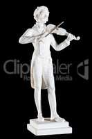 Classic white marble statue of Johann Strauss II isolated on black background