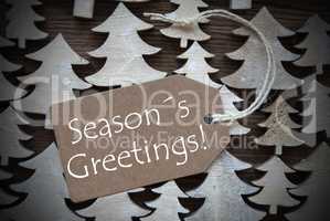 Brown Christmas Label With Seasons Greetings