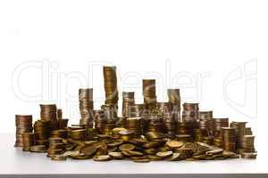 Russian coins toned in gold isolated on white