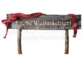 Isolated Sign Frohe Weihnachten Mean Merry Christmas, Red Ribbon