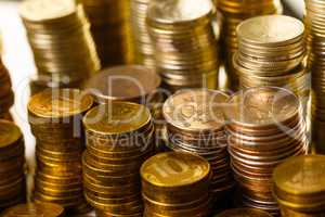 Russian coins toned in gold isolated on white