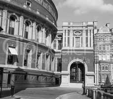 Black and white Royal Albert Hall in London