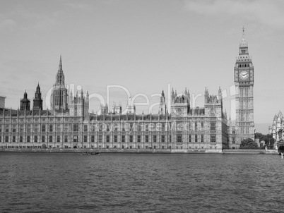 Black and white Houses of Parliament in London