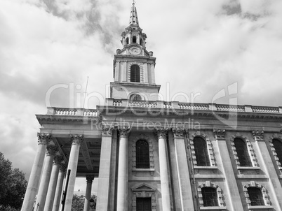 Black and white St Martin church in London
