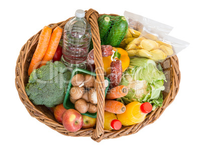 Einkaufskorb mit Lebensmitteln Obst und Gemüse.