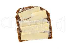 Brot mit Käse isoliert aus vogelperspektive