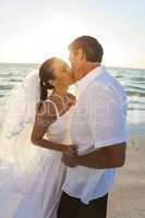 Bride & Groom Kissing Couple Sunset Beach Wedding