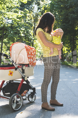 Mother and baby in a park