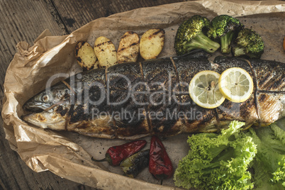 Roasted salmon and vegetables