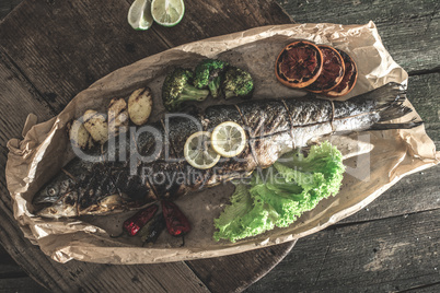 Roasted salmon and vegetables