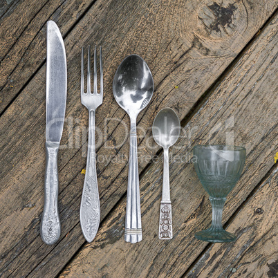 Set of vintage silverware kitchen utensils