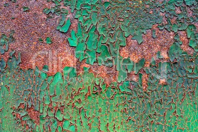 old decayed paint on rust metal