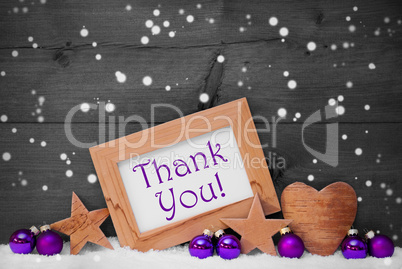 Gray Purple Christmas Decoration Text Thank You, Snowflakes