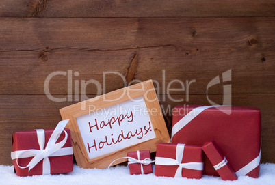 Red Christmas Decoration, Gifts, Snow, Happy Holidays