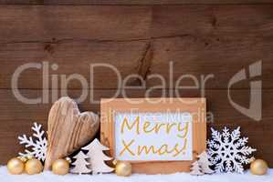 Golden Christmas Decoration, Snow, Merry Xmas