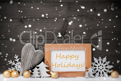 Golden Gray Christmas Decoration, Snow,Happy Holidays, Snowflake