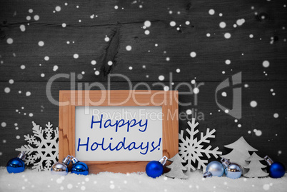 Blue Gray Christmas Decoration, Snow, Happy Holidays, Snowflakes