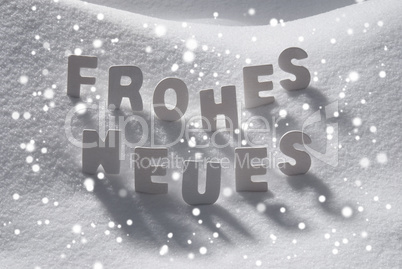 White Christmas Frohes Neues Means New Year On Snow, Snowflakes