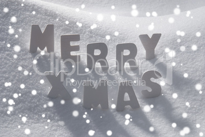 White Christmas Word Merry Xmas On Snow, Snowflakes