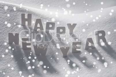 White Christmas Word Happy New Year On Snow, Snowflakes