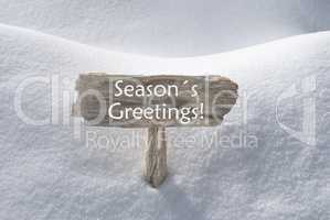 Christmas Sign With Snow Text Seasons Greetings