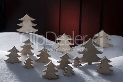 Four White Wooden Christmas Trees, Snow