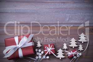 Red Christmas Gifts, Presents, White Ribbon, Trees, Copy Space