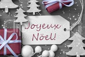 Label Gift Tree Snowflakes Joyeux Noel Means Merry Christmas