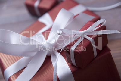 One Red Christmas Gift, Present, White Ribbon, Copy Space