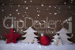 Red, White Christmas Decoration, Ball, Copy Space, Snowflakes