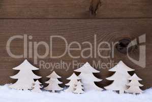 Wooden Christmas Trees On Snow, Copy Space