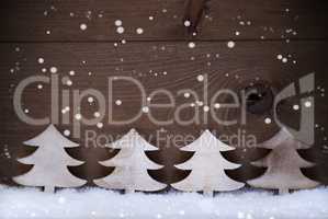 Four Wooden Christmas Trees, Snow, Copy Space, Advent, Snowflake