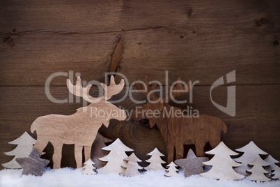 Christmas Decoration, Moose Couple In Love, Snow, Tree