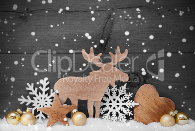 Golden Gray Christmas Decoration, Snow, Moose, Hear, Snowflakes