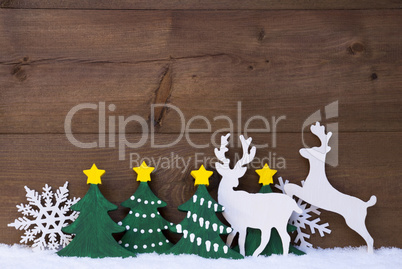 Christmas Decoration, Reindeer Couple, Snow, Green Tree