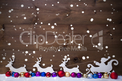 Santa Claus Sled With Reindeer,Snow, Christmas Balls, Snowflakes