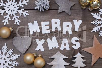 Wooden Background, Merry Xmas, Golden, Gray Christmas Decoration