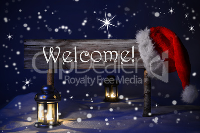 Christmas Sign Candlelight Santa Hat Welcome