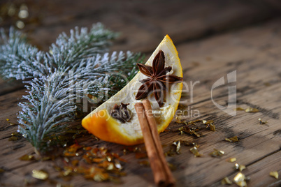 Christmas Food Decoration, Orange, Cinnamon, Glitter, Fir Branch