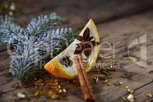 Christmas Food Decoration, Orange, Cinnamon, Glitter, Fir Branch