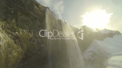 Closeup of waterfall Seljalandsfoss in wintertime