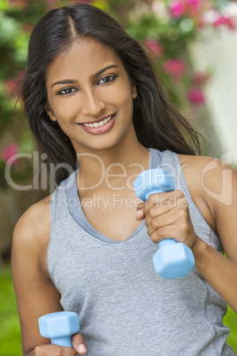 Indian Asian Young Woman Girl Exercising With Weights
