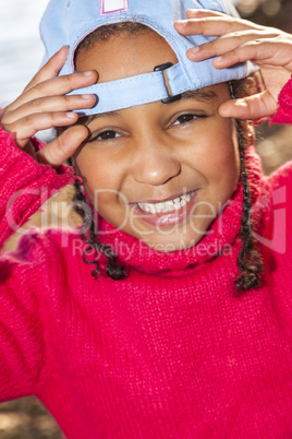 Mixed Race African American Girl Wearing Baseball Cap