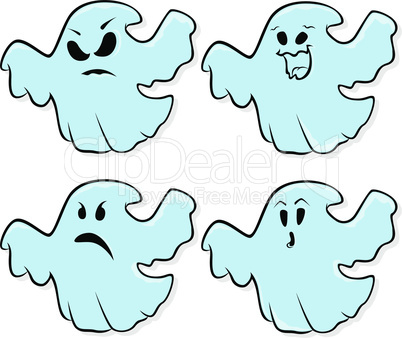 Four ghosts isolated on a white background