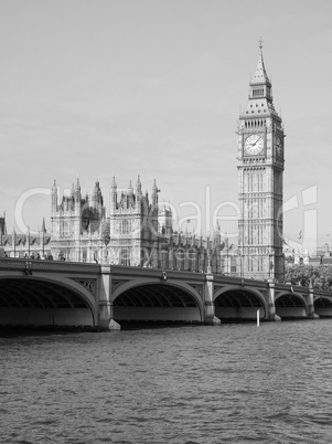 Black and white Houses of Parliament in London