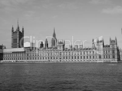 Black and white Houses of Parliament in London