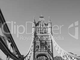 Black and white Tower Bridge in London