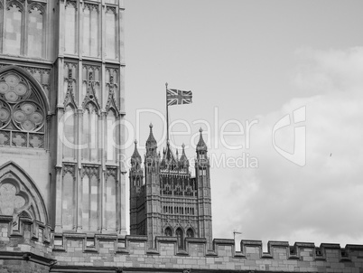 Black and white Houses of Parliament in London