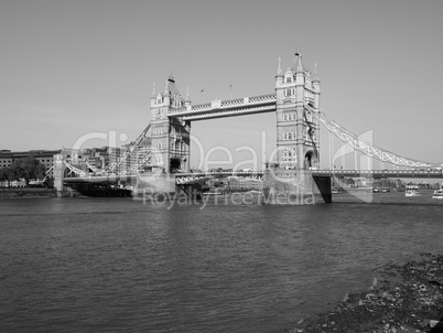 Black and white Tower Bridge in London